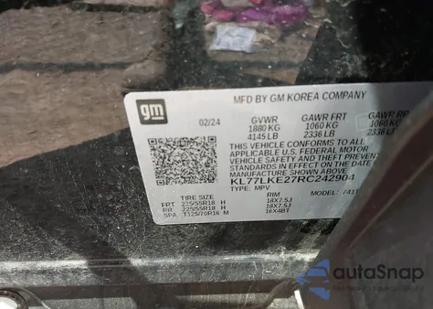 2024 Chevrolet Trax Fwd Activ from USA, damaged, VIN KL77LKE27RC242904